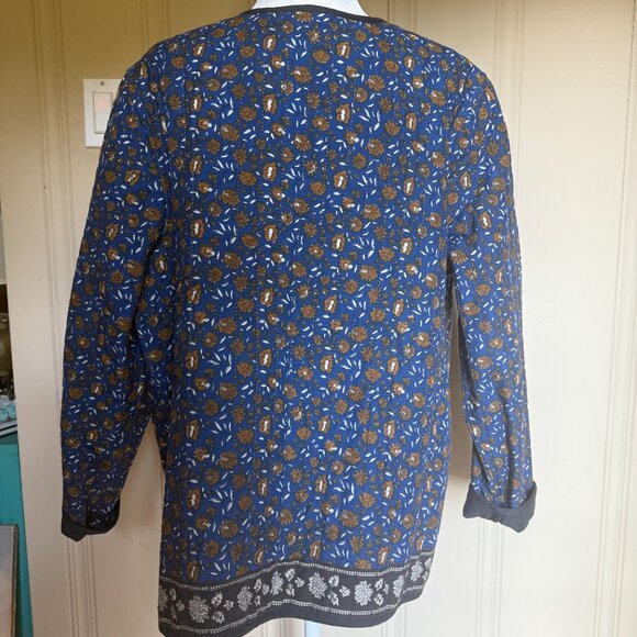 J Jill Quilted Reversible Cotton Jacket Blockprint India Black Blue Brown sz XL - Picture 6 of 10